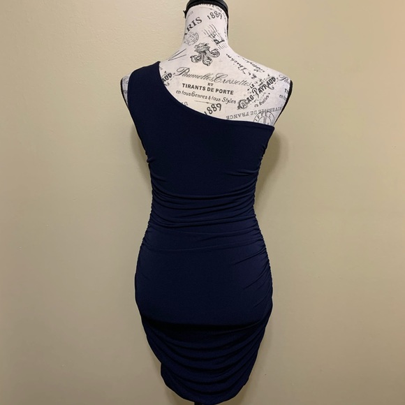 Sweet Storm Blue One Shoulder Ruched Dress Size Small - Picture 7 of 9